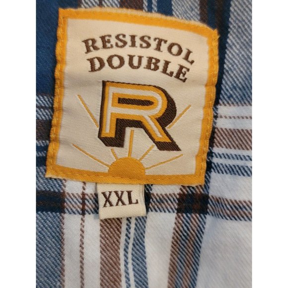 Resistol Double R Pearl Snap Flannel Shirt Size XXL Blue White Brown Plaid - Picture 4 of 5